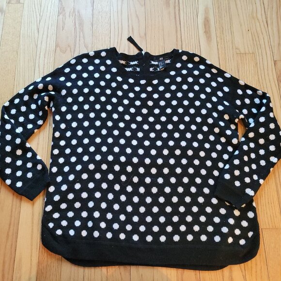 H&M Black & White Polka Dot Sweater With Back Zipper Wool Blend - Picture 4 of 5